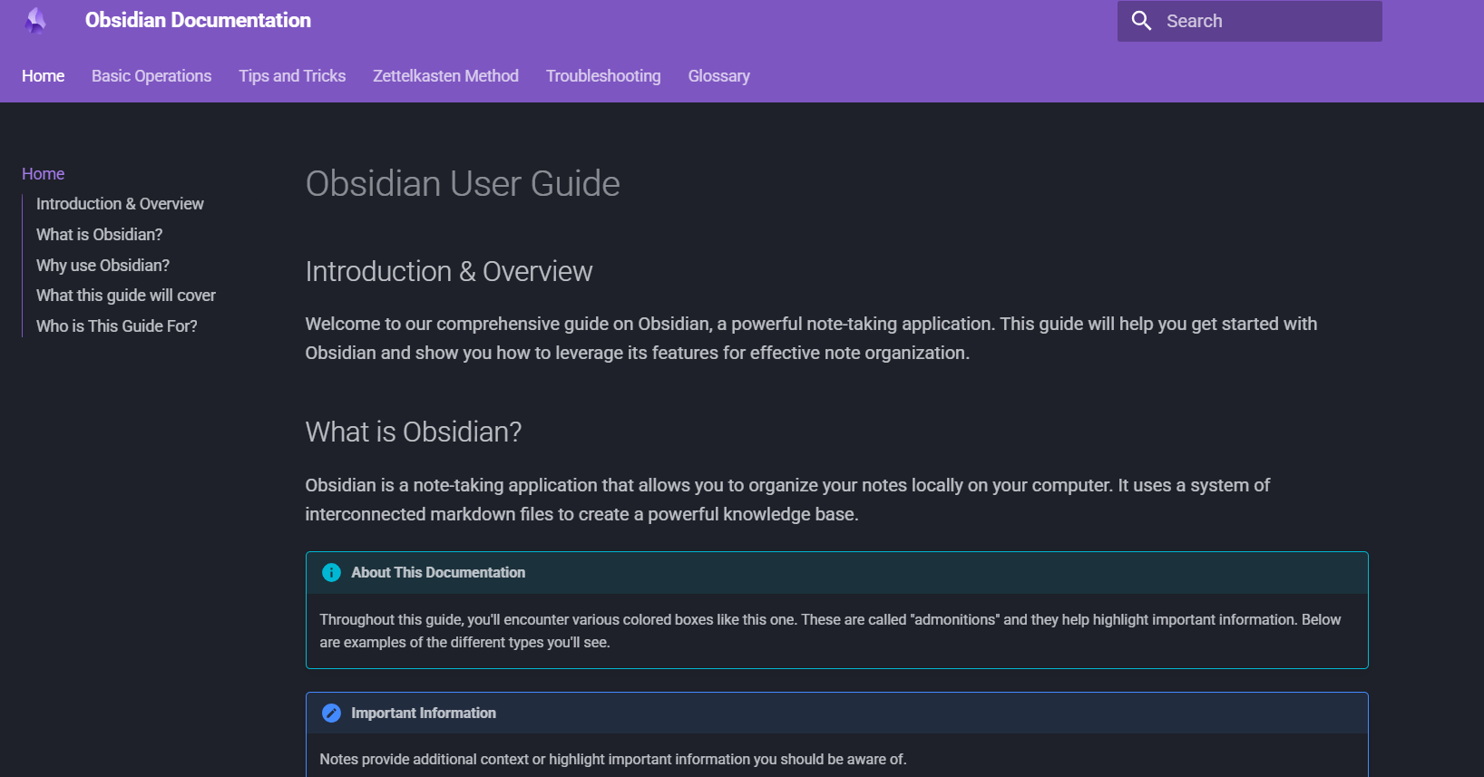Obsidian Documentation Project screenshot 1